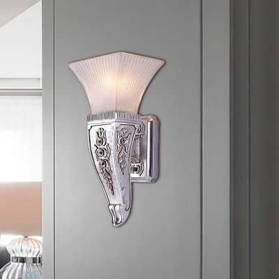 Vintage Style Bell Wall Lamp 1 Light Frosted Glass and Resin Wall Sconce Fixture in Silver for Corridor