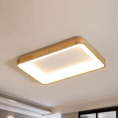 Wood Rectangle Flush Mount Ceiling Light Modern Style LED Beige Flushmount Lighting in Warm/White Light