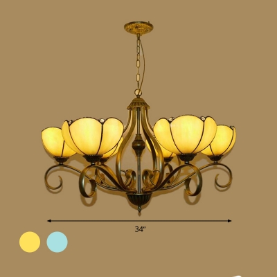 Yellow/Blue Scalloped Chandelier Tiffany 3/6/8 Lights Stained Glass Hanging Ceiling Light for Living Room