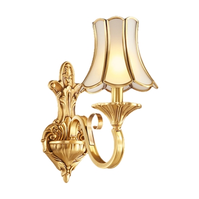 1/2 Bulbs Wall Light Sconce Colonial Style Scrolled Arm Metallic Wall Mount Lighting in Gold