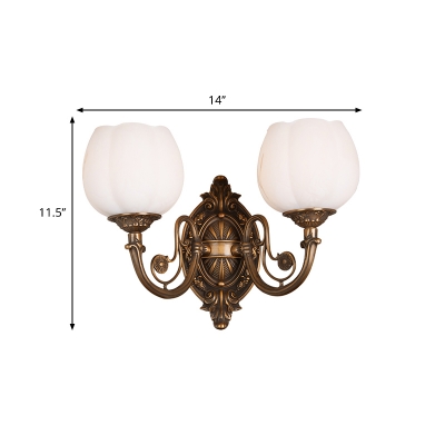 1/2-Light Global Wall Lighting Vintage Stylish White Marble Wall Sconce Lamp in Antique Brass for Living Room