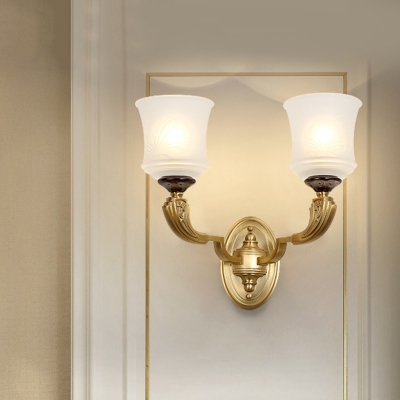 1/2-Light Wall Lighting with Bell Shade Frosted Glass Vintage Style Living Room Wall Sconce in Brass for Living Room
