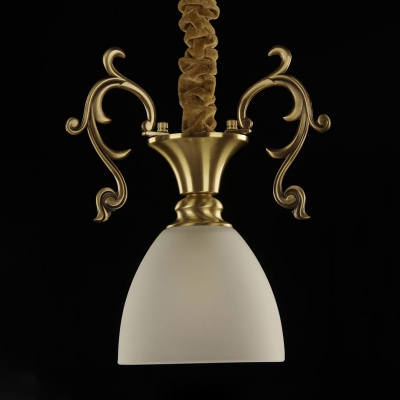 1 Bulb Bowl/Dome/Trapezoid Hanging Pendant Light Colonial Brass Frosted Glass Ceiling Suspension Lamp for Porch