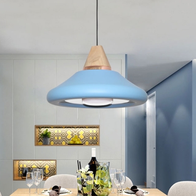 1 Head Dining Room Down Lighting Modernism Green/Blue Ceiling Pendant Light with Flared Metal Shade