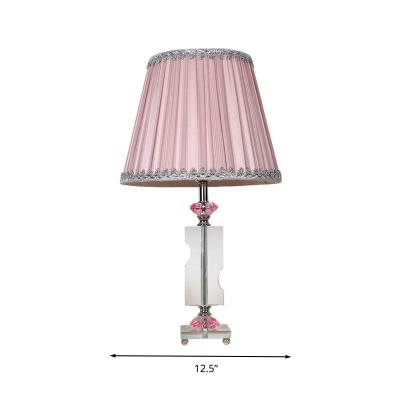 1 Head Geometric Table Lamp Traditional Clear Beveled Crystal Nightstand Light with Pink Fabric Shade