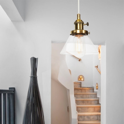 1 Light Indoor Hanging Pendant Light Industrial Style Black/Bronze/Brass Ceiling Lamp with Cone Amber/Clear Glass Shade