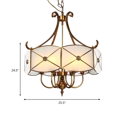 4/6 Lights Chandelier Pendant Light Colonial Scalloped White Glass Suspension Lamp for Dining Room