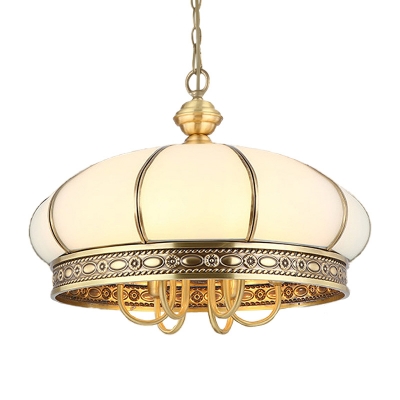 6 Bulbs Oval Hanging Chandelier Colonial Gold Opal Frosted Glass Ceiling Suspension Lamp for Bedroom