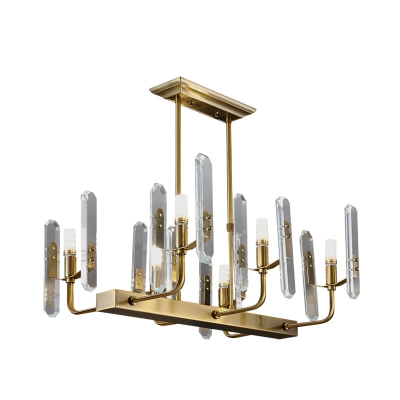 6 Heads Pendant Light Fixture Postmodern Curved Arm Crystal Block Island Lamp in Gold