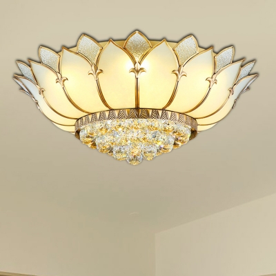 6-Light Scalloped Flush Mount Lamp Traditional Gold Frosted Glass Ceiling Mounted Fixture for Living Room