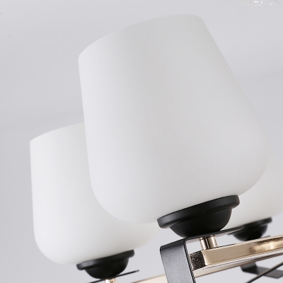 6 Lights Bedroom Chandelier Lamp Modern Style White Hanging Light with Tapered Cream Glass Shade