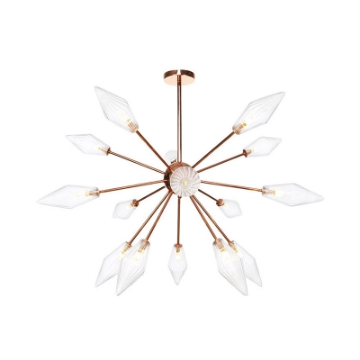 Amber/Clear Glass Diamond Chandelier Pendant Light 9/12/15-Head Hanging Fixture with Sputnik Design for Living Room