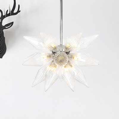 Amber/Clear Glass Diamond Hanging Chandelier Light Vintage Style 9/12/15-Bulb Chrome/Gold Finish Pendant Lamp for Living Room