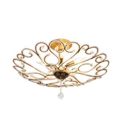 Beaded Ceiling Lamp Traditional Crystal 4/5 Lights Gold Semi Flush Mount Lighting for Living Room