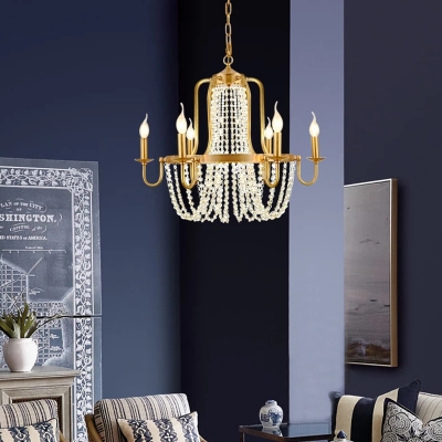 Beaded Crystal Pendant Chandelier Minimalism 4/6 Lights Bedroom Hanging Lamp Kit in Gold