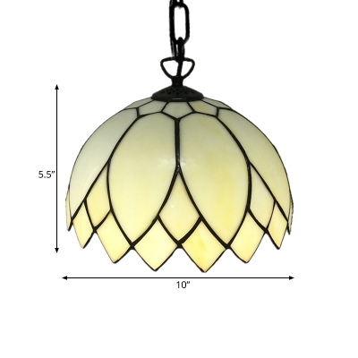 Beige Glass Flower Suspension Lamp Tiffany 1 Light Black Ceiling Pendant Light for Kitchen