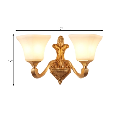 Bell Living Room Sconce Lighting Vintage Style Frosted Glass 1/2-Light Wall Mounted Light in Brass
