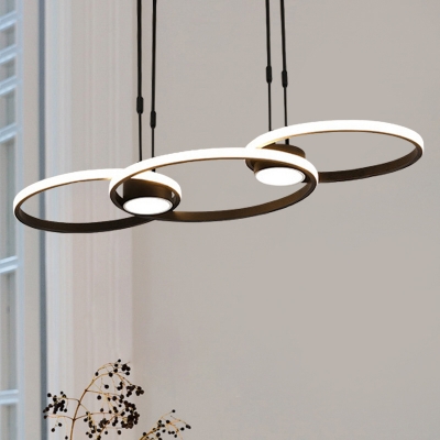 Black Ring Hanging Chandelier Contemporary Metal LED Ceiling Pendant Light, Warm/White Light