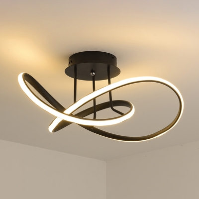 Black Spiral Flush Light Fixture Contemporary Acrylic 19.5