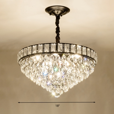 Black Tapered Chandelier Light Fixture Traditional Teardrop Crystal 6 Heads Bedroom Hanging Ceiling Light