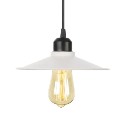 Black/White 1 Light Pendant Light Fitting Industrial Metal Cone/Wavy/Wide Flare Suspension Lighting Fixture for Kitchen