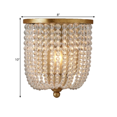 Brass 1 Light Wall Light Fixture Traditional Stylish Clear Crystal Beaded Sconce for Bedroom