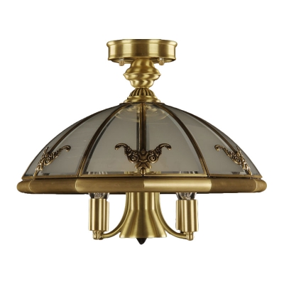 Brass 5 Heads Semi Flush Light Traditional Sandblasted Glass Oval/Sheep Ceiling Fixture for Living Room