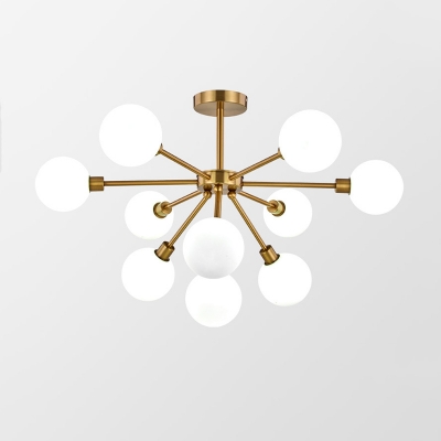 Brass Mini Globe Semi Flush Mount Lighting Contemporary 7/9/10 Lights White/Smoke Gray Glass Ceiling Light
