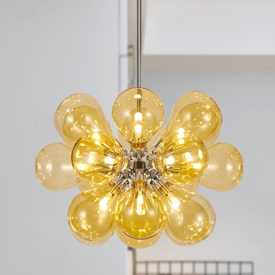 Bubble Hanging Light Fixture Modernism Cognac Glass 18 Heads Chandelier Lighting