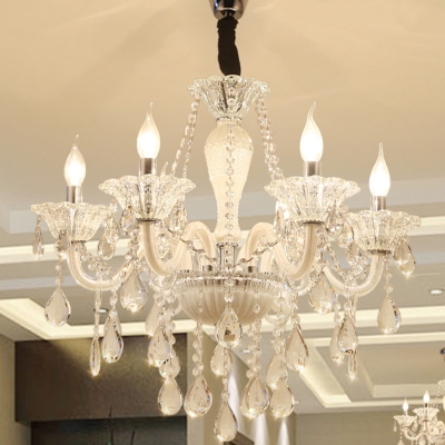 Candle Chandelier Light Fixture Modern, White Candle Chandelier With Crystals