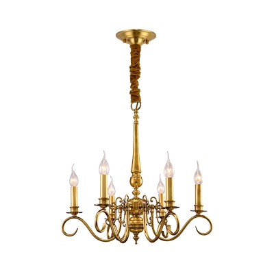 Candle Dining Room Ceiling Chandelier Colonial Metal 6 Heads Gold Hanging Light Fixture