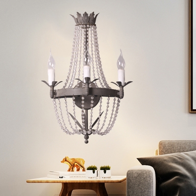 Candle Living Room Sconce Light Traditional Style Wood 3 Lights Grey Wall Mounted Lighting with Crystal Accent