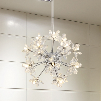 Chrome/Gold Floral Hanging Ceiling Light Contemporary 18/24/32 Lights 18