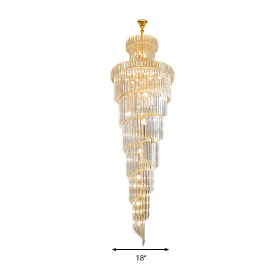 Clear Crystal Block Swirl Hanging Light Fixture Traditional 12 Heads Stairway Chandelier Light