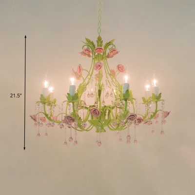 Clear Crystal Green Pendant Chandelier Candlestick 6/8 Lights Countryside Ceiling Hang Fixture for Living Room