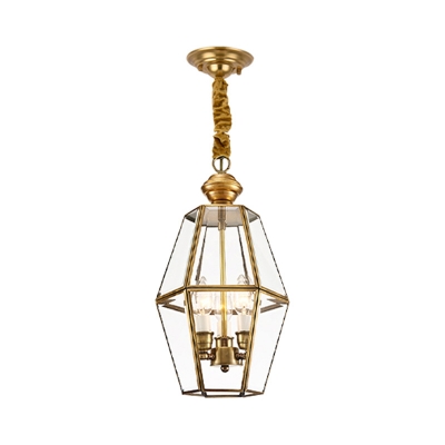 Clear Glass Lantern Chandelier Lamp Traditional 3 Heads Corridor Pendant Light Fixture