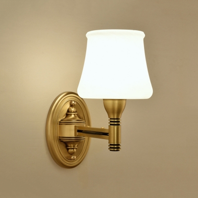 Conic Shade Bedroom Wall Light Vintage Stylish White Glass 1/2-Light Brass Finish Wall Sconce Lamp