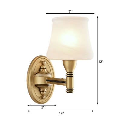 Conic Shade Bedroom Wall Light Vintage Stylish White Glass 1/2-Light Brass Finish Wall Sconce Lamp