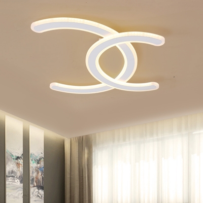 Contemporary Double C Shaped White Acrylic Flush Light Fixture LED Ceiling Lighting in Warm/White Light