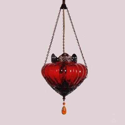 Copper 1 Light Pendant Lighting Moroccan Textured Glass Tapered Hanging Lamp for Restaurant