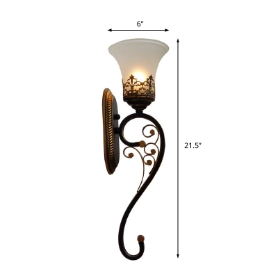 Countryside Curved Arm Sconce Lighting 1 Head Metal Wall Mount Lamp Fixture in Black and Gold