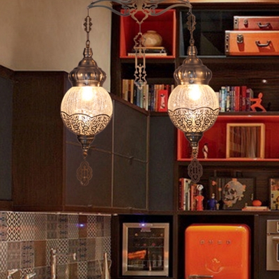 Crackle Glass Silver Pendant Lamp Orb 2 Lights Vintage Chandelier Light Fixture for Dining Room