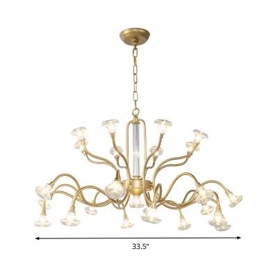 Crystal Curved Arm Chandelier Lamp Classic 25/31 Lights Living Room Hanging Light Fixture in Gold