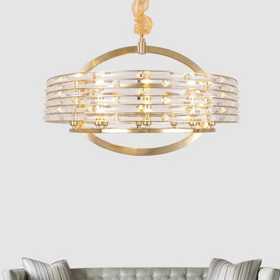 Crystal Round Chandelier Lamp Modernism 6/8/10 Bulbs Brass Hanging Ceiling Light for Living Room