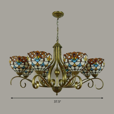 Cut Glass Domed Hanging Chandelier Mediterranean 3/6/8 Lights Antique Brass Suspension Pendant Light