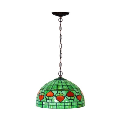 Cut Glass Domed Shade Ceiling Pendant Tiffany Style 1 Light Red/Green Pendulum Light for Kitchen
