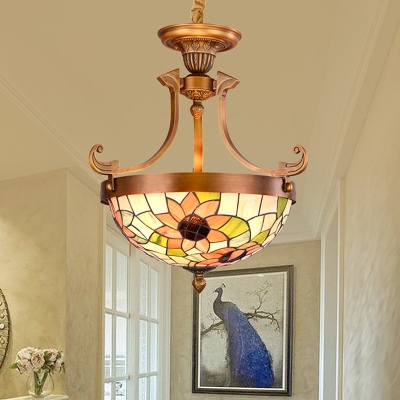 Cut Glass White Pendant Chandelier Bowl 3 Lights Tiffany Hanging Lamp for Hallway, 16