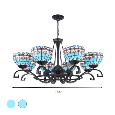 Dome Chandelier Light 3/6/8 Bulbs Blue/Blue and Clear Glass Mediterranean Ceiling Lamp for Living Room, 25