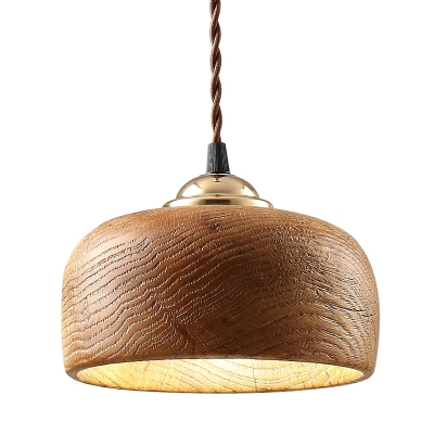 Drum Hanging Lamp Modernist Wood 1 Head Wood Pendant Light Fixture for Living Room