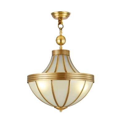 Frosted Glass Gold Pendant Chandelier Teardrop 3 Lights Colonialism Ceiling Hang Fixture for Dining Room